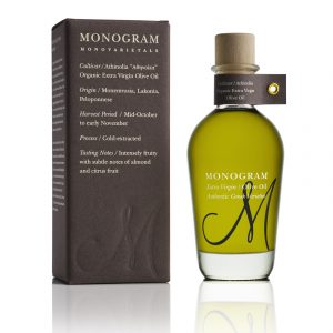 Monogram Monovarietal Olive oil Packaging, design by DKD.