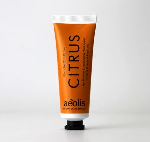 An image of Aeolis Citrus Hand Cream Natural Skincare Packaging, designed by DKD.