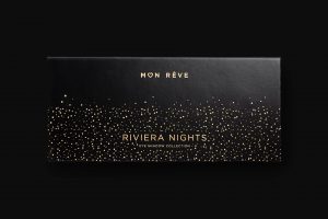 An image of Mon Reve Riviera Nights Eye Shadow Palette packaging, designed by DKD.