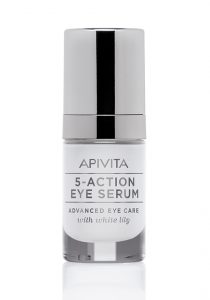 An image of Apivita's 5-action face serums packaging, designed by DKD.