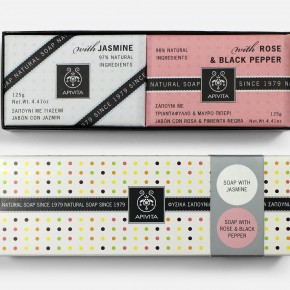 An image of APIVITA's Natural Soap packaging, designed by DKD.