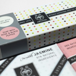 An image of APIVITA's Natural Soap packaging, designed by DKD.