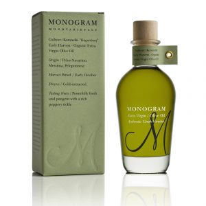 Monogram Monovarietal Olive oil Packaging, design by DKD.