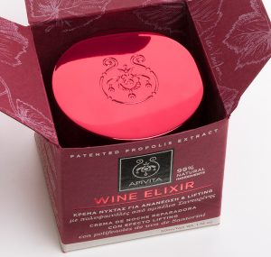 An image of Apivita' wine elixir face care packaging, designed by DKD.