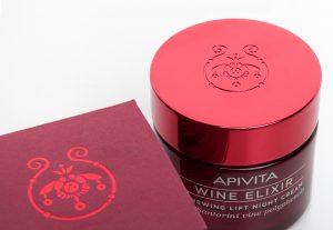 An image of Apivita' wine elixir face care packaging, designed by DKD.
