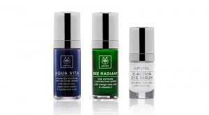 An image of Apivita's 5-action face serums packaging, designed by DKD.