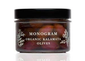An image of Monogram Organic Olives packaging, designed by DKD.