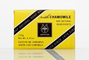 An image of APIVITA's Chamomile Natural Soap packaging, designed by DKD.