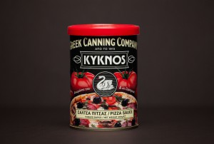 An image of Kyknos Pizza Tin Packaging, designed by DKD.