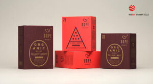An image of DOPE Roasting Co coffee packaging, designed by DKD studio.