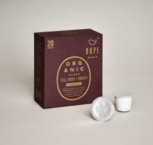 An image of DOPE Roasting Co coffee packaging, designed by DKD studio.